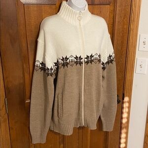 David Taylor Fair Isle zip-up cardigan sweater Brown/Beige pockets Grandpacore L